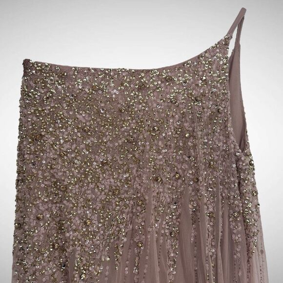 Mac Duggal One Shoulder Embellished‎ Trapeze A-Line Gown Dress Size 10 Pink 9224 - Picture 4 of 12